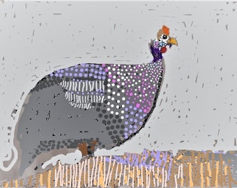 Impresión artística del perfil de una gallina de Guinea (5x7)