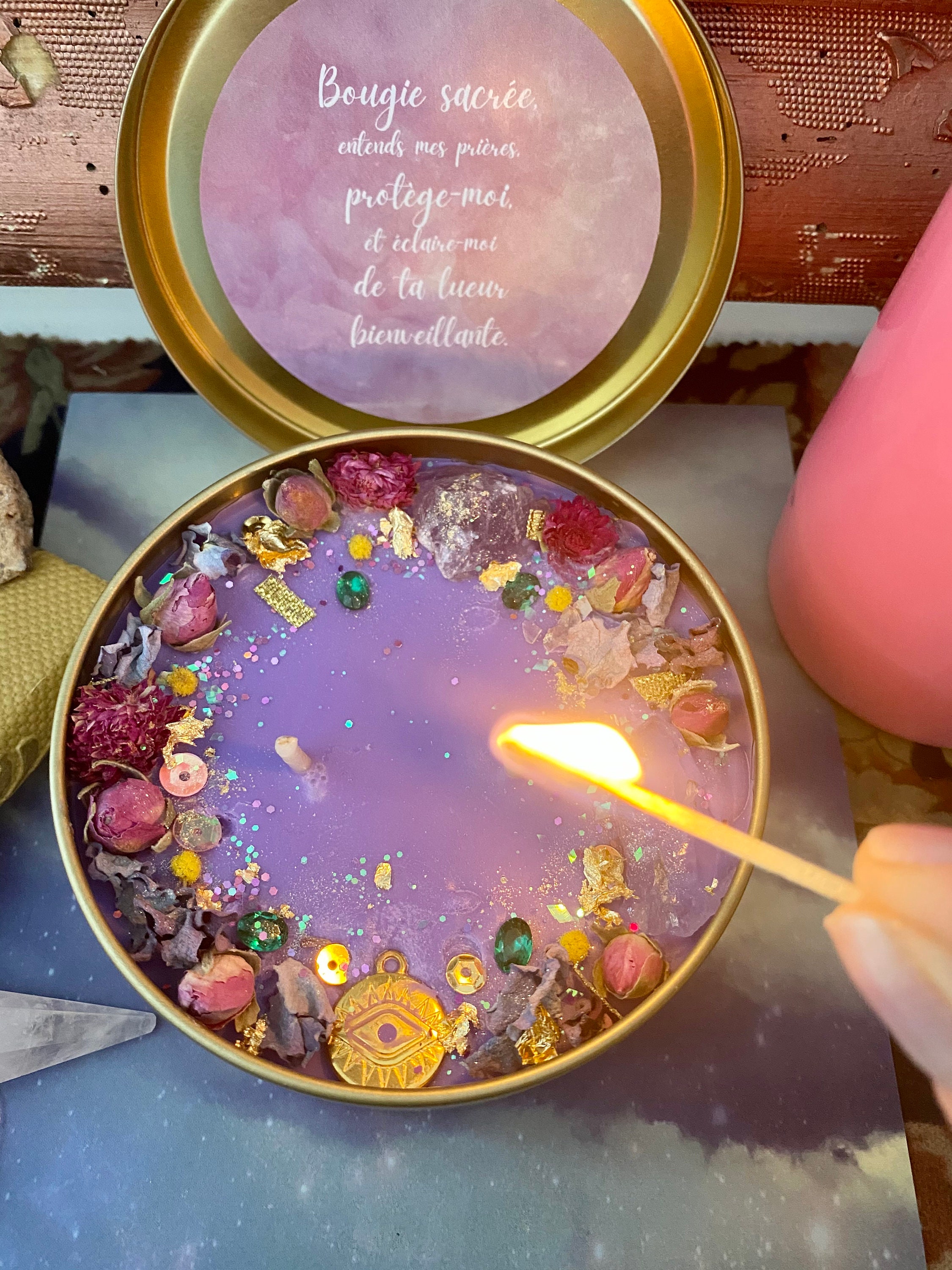 Bougie Temple Sacré Prière Vœu Œil de Protection