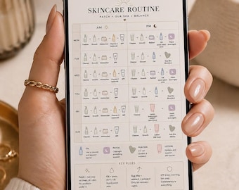 Planilha de rotina de cuidados com a pele, antienvelhecimento, retinol e gua sha (download digital)