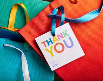 Printable Thank You Gift Tag, Bright Colorful Design (Digital Download)