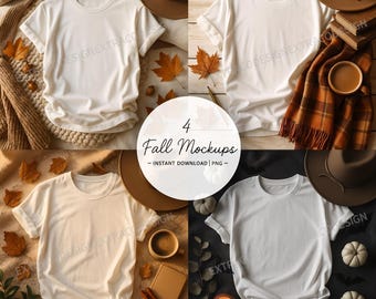 Fall T-Shirt Mockup Bundle: Cozy Autumn Flat Lays (Instant Download)