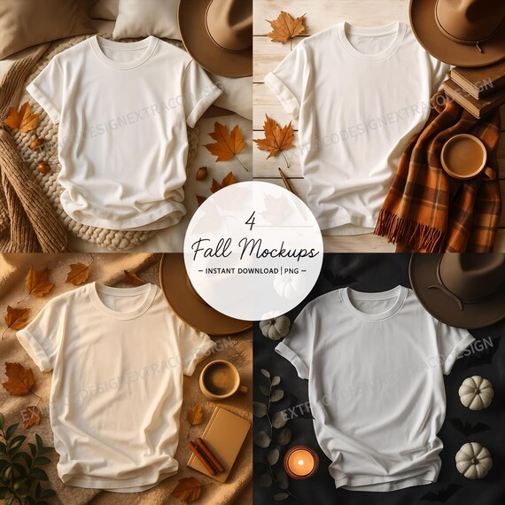 Fall T-Shirt Mockup Bundle: Cozy Autumn Flat Lays (Instant Download)