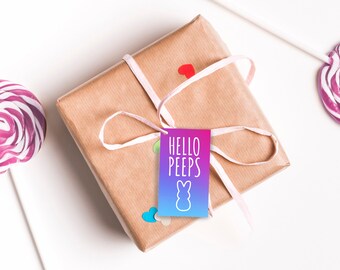 Easter Digital Gift Tags | Printable Hello Peeps Tag | Instant Download Spring Gift Tag | Bunny Gift Tag for Easter Basket