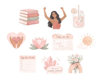 Wellness Empowerment PNG Clipart Bundle | Journal Planner Scrapbooking (Digital Download)