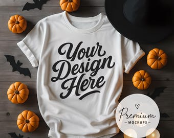 White T-Shirt Mockup | Halloween Styled Flat Lay | Digital Download for Shirt Designs