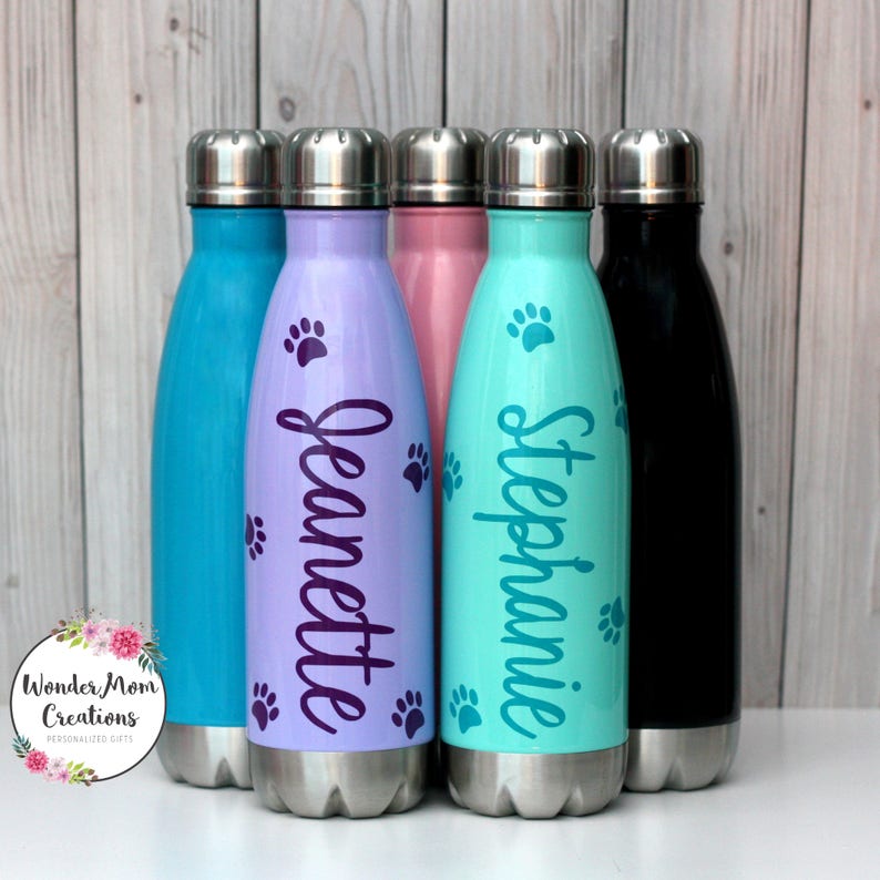 Personalized Engraving Included Paw Print Flask Stainless Steel
