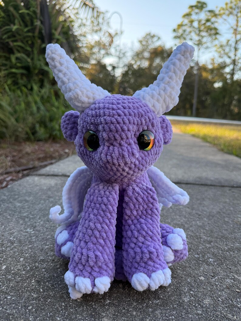 Handmade Crochet purple Dragon Plush with wings : Fantasy Collectible Toy