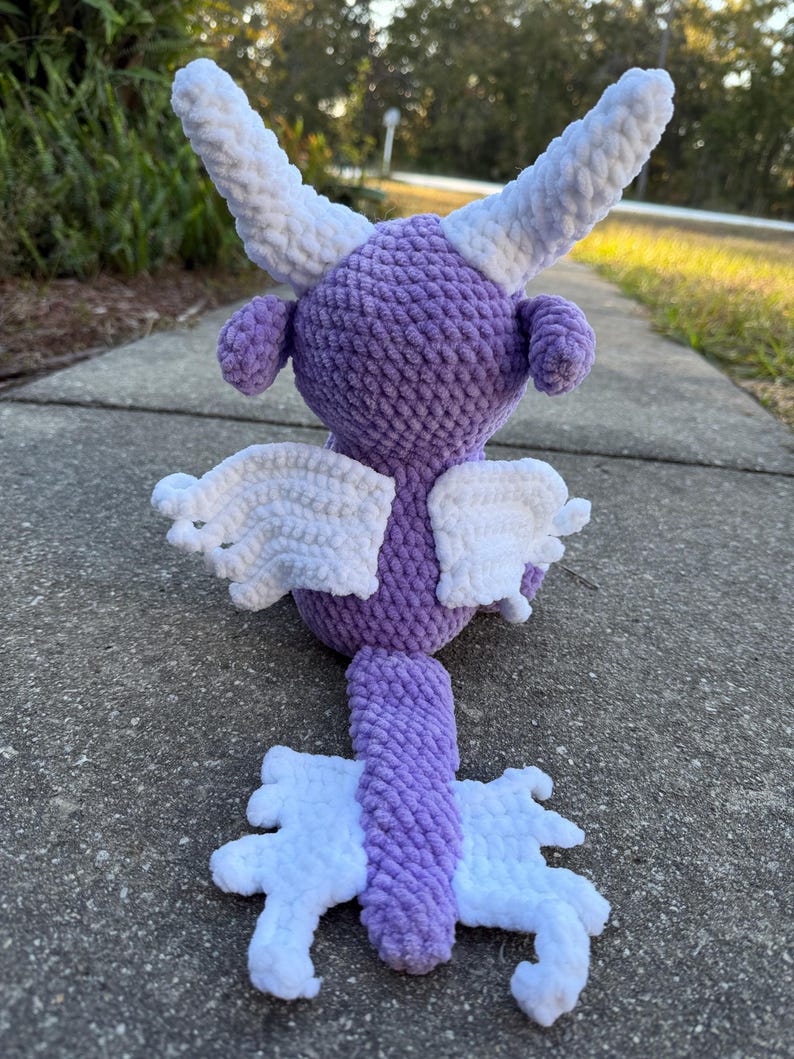 Handmade Crochet purple Dragon Plush with wings : Fantasy Collectible Toy