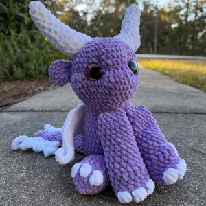Handmade Crochet purple Dragon Plush with wings : Fantasy Collectible Toy