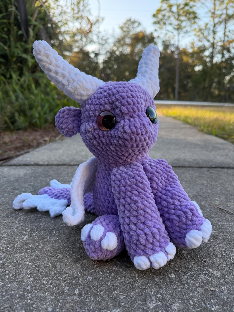 Handmade Crochet purple Dragon Plush with wings : Fantasy Collectible Toy