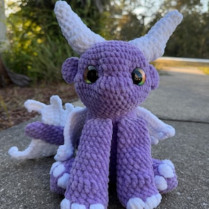 Handmade Crochet purple Dragon Plush with wings : Fantasy Collectible Toy