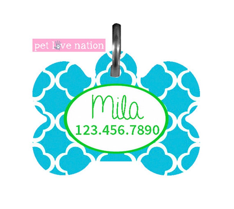 Preppy Quatrefoil Pet Tag With Name And Phone Number ID Tag Personalized Pet Tag Dog Tag