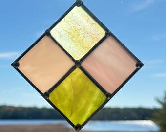 Golden Rose Blend – Amber and Rose 5" x 5" Stained Glass Suncatcher Panel