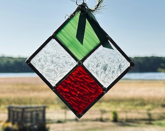 Stained Glass Suncatcher: Red and Green Christmas Glass