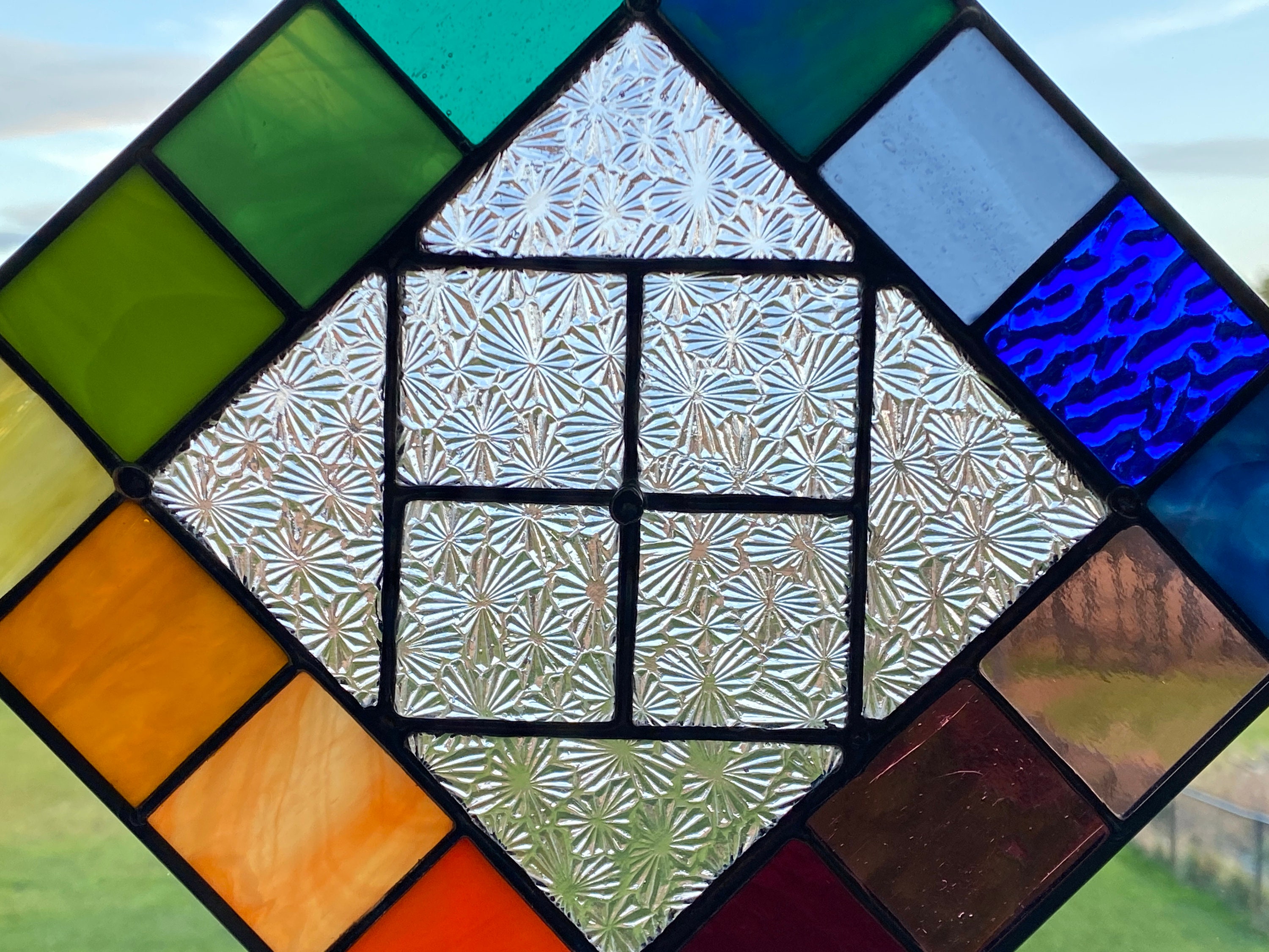 Stained Glass Suncatcher Linear Geometric Rainbow Glass Art. Etsy UK