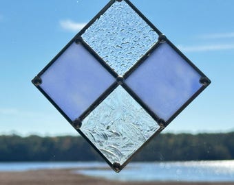 Blue Frost Light – Pale Blue and Clear Textured 5 x 5 Stained Glass Suncatcher