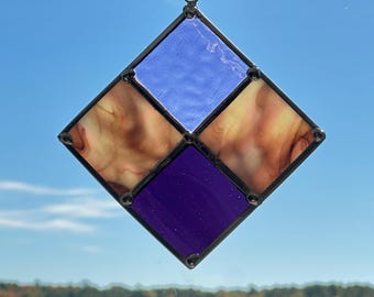 Stained Glass Suncatcher – Violet, Mocha and Cream Diamond 5 x 5 Panel