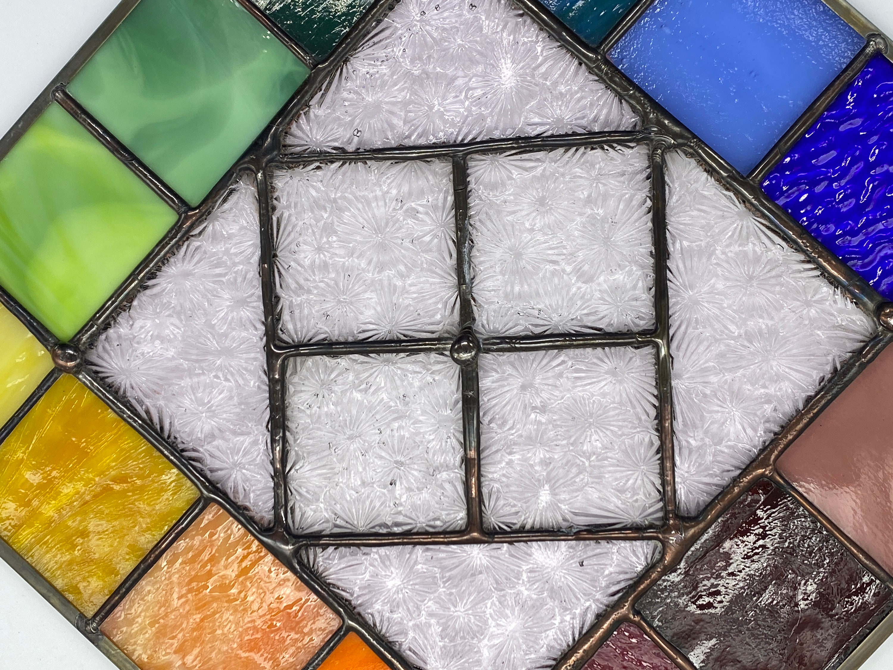 Stained Glass Suncatcher Linear Geometric Rainbow Glass Art. Etsy UK