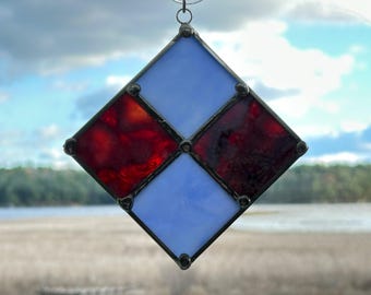 Winter Flame – Red and Blue Stained Glass Panel