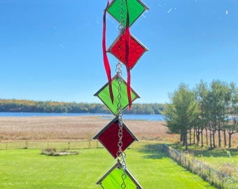 Stained Glass Suncatcher Christmas Ornament Ribbon Mobile Window Glass Hanging Decoration Christmas Gift for her, gift for mom, dad, him