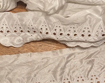 Unique vintage satin trim 4" wide with border embroidery