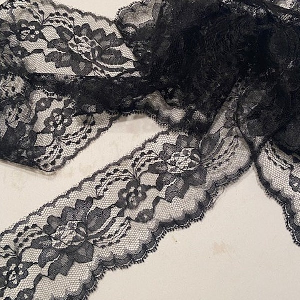 vintage black lace trim 3" wide