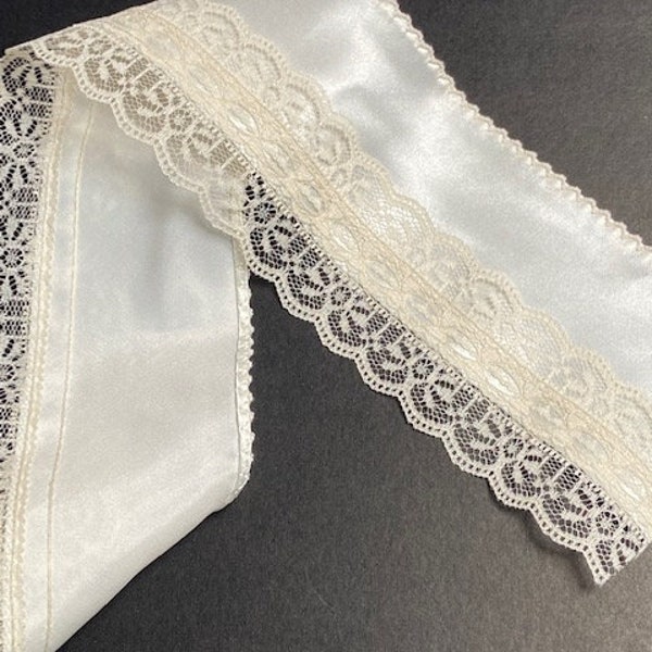 Vintage 4" wide bias cut satin and lace trim