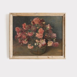 Pink Floral Still Life Vintage Rose Oil Painting Flower Art Moody Botanical Art Digital Download