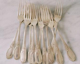 Vintage French Hotel Silver Salad Forks Set