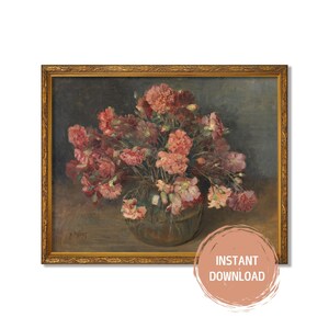 Vintage Floral Still Life Painting | Botanical Flower Art | Moody Floral Painting | Pink Roses Feminine Art | Digital Downloadable Print
