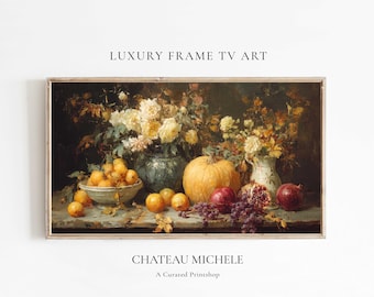 Fall Vintage Pumpkin Frame TV Art, Halloween Pumpkin Painting Digital Download, Autumn Still Life Screensaver, Thanksgiving Scenery TV Art