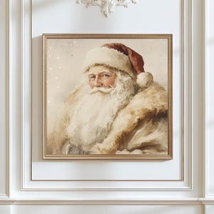 Vintage Santa Claus Christmas Print, Neutral Holiday Santa Painting Digital Download Painting Printable Wall Art, Christmas Wall Art