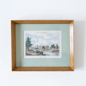 Vintage Framed French Colorized Etching Print, Antique Prints, European Vintage Print, French Country, Rustic Farmhouse, French Paintings