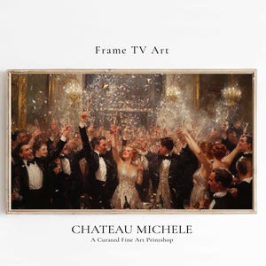 Vintage New Year&#39;s Eve Party Frame TV Art, Holiday Painting Screensaver, Antique Holiday TV Digital Download, NYE New Years Eve Party Decor