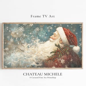 Vintage Santa Christmas Frame Tv Art, Winter Holiday Santa Claus Painting Digital Download, Snowflake Santa Tv Screensaver Christmas Decor
