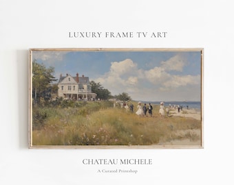 Coastal Art for Frame TV, Vintage Beach Scene Frame TV Art, Summer Tv Art, Vintage Style Screensaver, Neutral Seascape Ocean Beach Frame TV