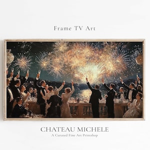 Vintage New Year&#39;s Eve Party Frame TV Art, Holiday Painting Screensaver, Antique Holiday TV Digital Download, NYE New Years Eve Party Decor