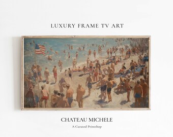 Summer Beach Frame TV Art, Summer Tv Art, Vintage Coastal Screensaver, Abstract TV, Fourth of July, Independence Day, Colorful Beach Art
