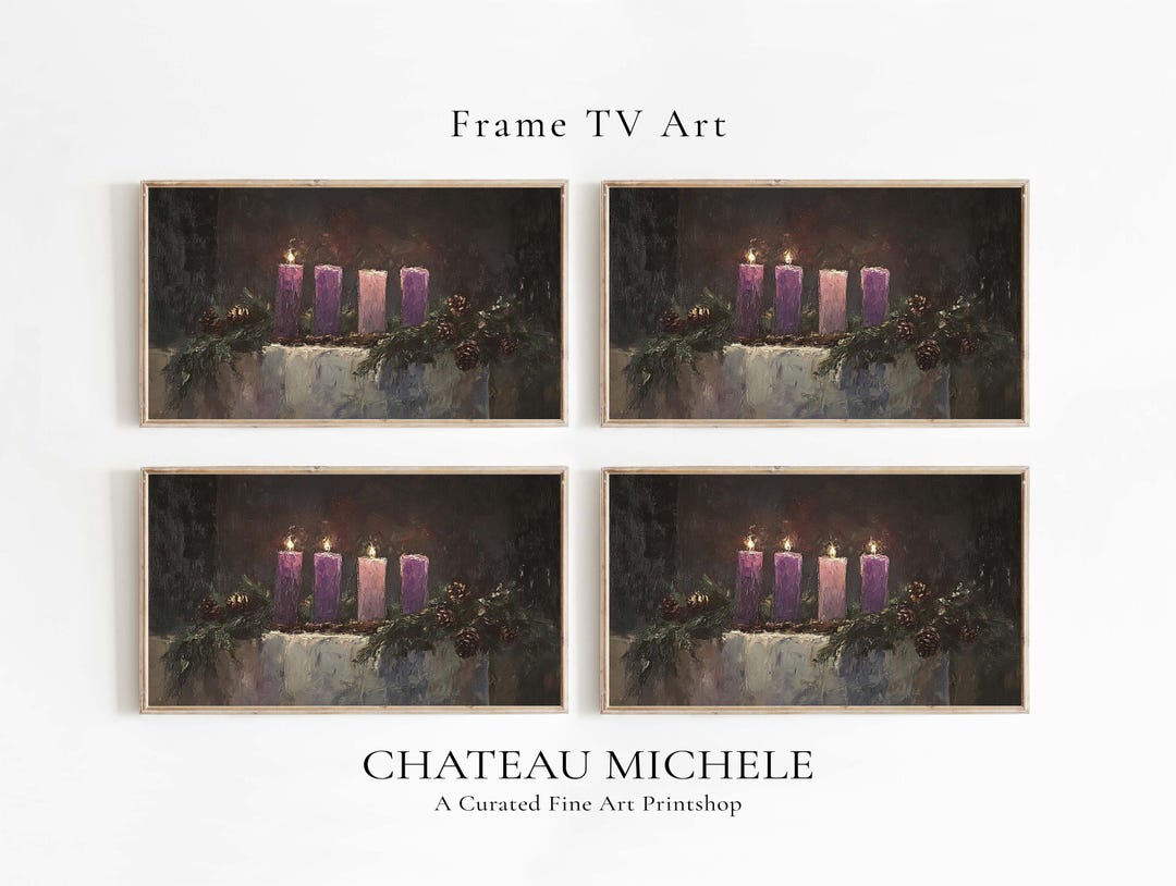 Christmas Advent Wreath Frame TV Art Set, Holiday Candles Painting TV ...