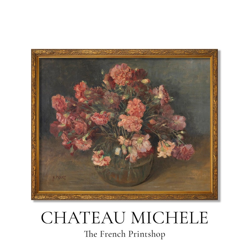 Pink Floral Still Life Vintage Rose Oil Painting Flower Art Moody Botanical Art Digital Download