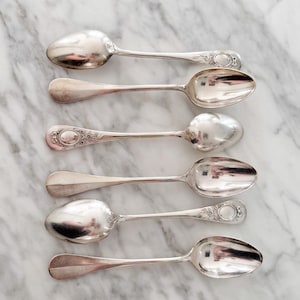 Vintage French Hotel Silver Dinner Spoons Set, Hotel Silver Plate, Rustic Farmhouse Decor, Vintage Floral Silverware, French Country