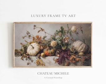 Fall Vintage Pumpkin Frame TV Art, Halloween Pumpkin Painting Digital Download, Autumn Still Life Screensaver, Thanksgiving Scenery TV Art