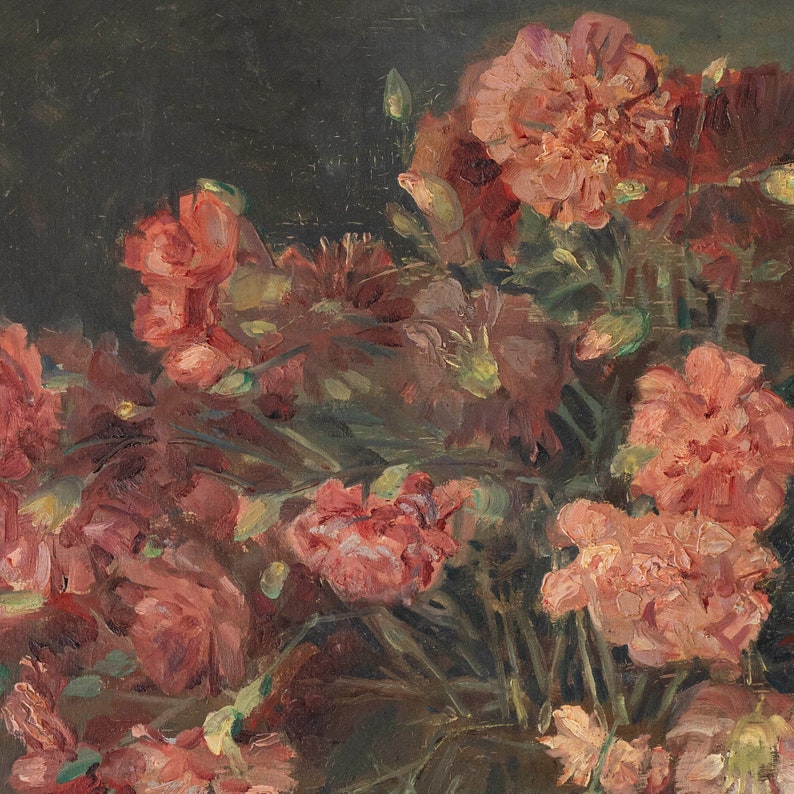 Pink Floral Still Life Vintage Rose Oil Painting Flower Art Moody Botanical Art Digital Download