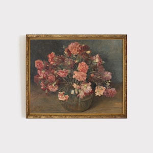 Vintage Floral Still Life Painting | Botanical Flower Art | Moody Floral Painting | Pink Roses Feminine Art | Digital Downloadable Print