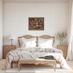 Pink Floral Still Life Vintage Rose Oil Painting Flower Art Moody Botanical Art Digital Download