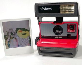 Red with Brushed Silver Front Polaroid 600 OneStep With Close Up And Flash Built-In