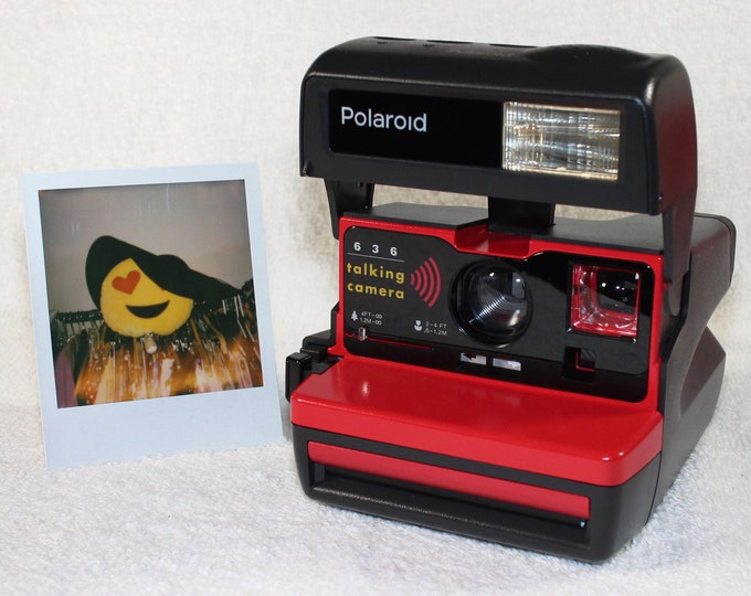 Talking Polaroid 600 OneStep With Close Up And Flash Built-In - Upcycled With Red