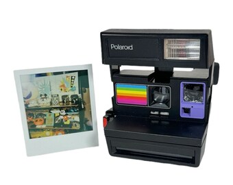 Polaroid Sun 600 with Upcycled Purple and rainbow face - Refreshed, Cleaned and Tested