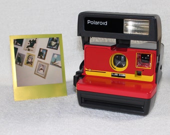 Upcycled Red and Yellow Polaroid 600 OneStep With Close Up And Flash Built-In - Ready To Use