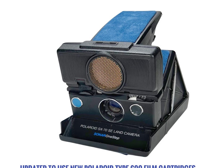 Rebuilt Polaroid SX70 Sonar Autofocus special black body - Updated to use 600 Film Cartridges and New Soft Blue Skins